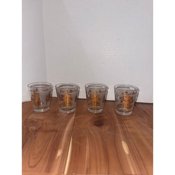 4 Frosted Gold Leaf Double Shot‎ Glasses. - Picture 1 of 8